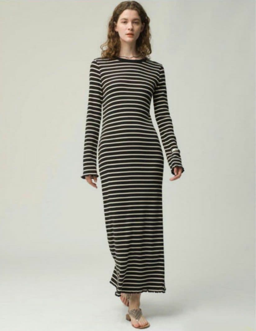 Ron Herman ボーダーリブニットワンピース　ブラック×ホワイト　マキシ丈