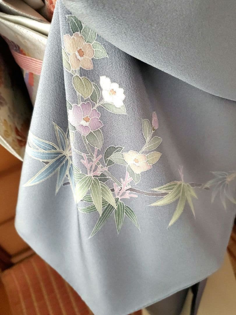 【着物・帯セット＊】清楚な小付けの訪問着　水色　グレー　スモールサイズ　正絹