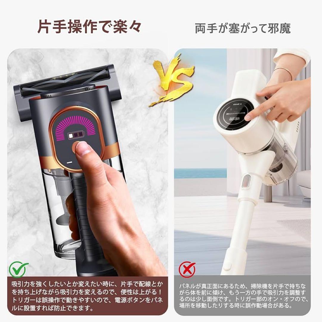 掃除機 コードレス LEDライト LED液晶ディスプレイ 55分連続 3段吸引力