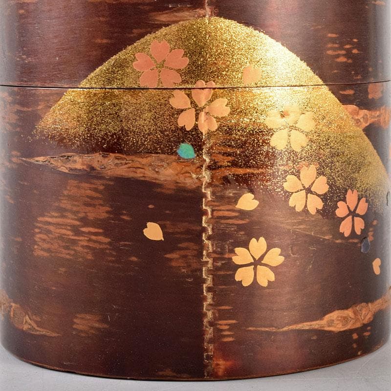 茶道具　越前塗師　中出松峰作　遠山桜蒔絵　桜皮中次　棗　共箱　V　R4973