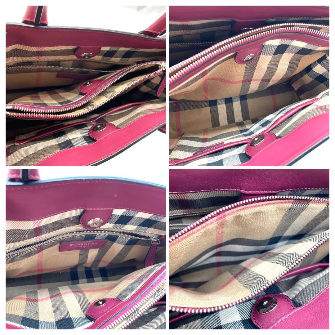 【美品】バーバリー　バナーバッグ　2way ノバチェック　レザー　ボルドー