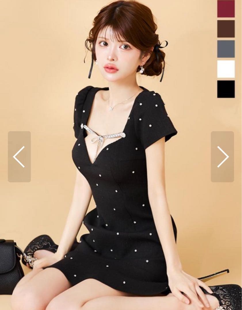 JEWELS ビジューリボンマーメイドミニドレス