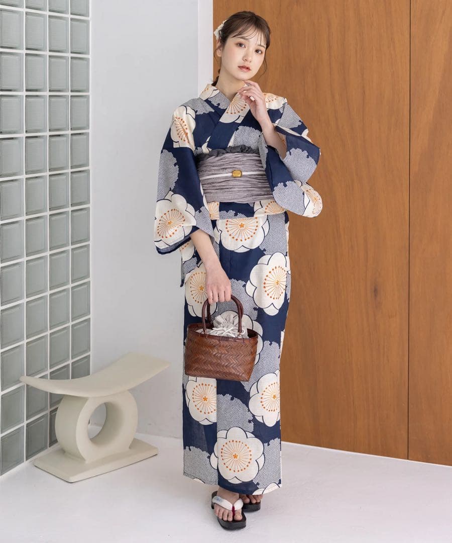 グレース 梅の花 ネイビー 浴衣 セット 女性