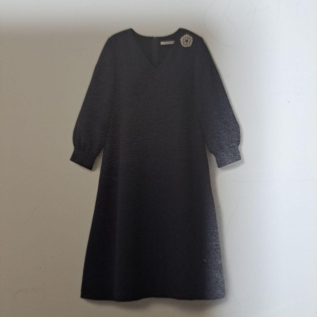 フォクシーニューヨークネイビー Vネック 七分袖ワンピース