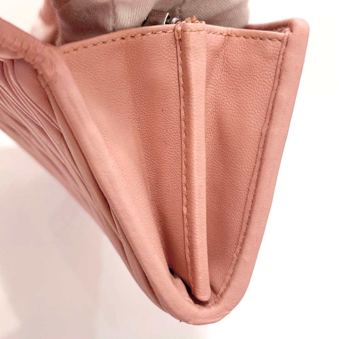 ミュウミュウ 長財布 マテラッセ ビジュー クリスタル ピンク レザー 大容量