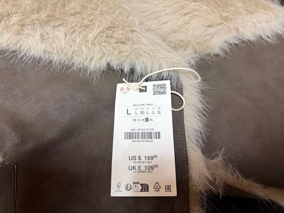 ZARA リバーシブル ダブルフェイスフェイクファーコート　L