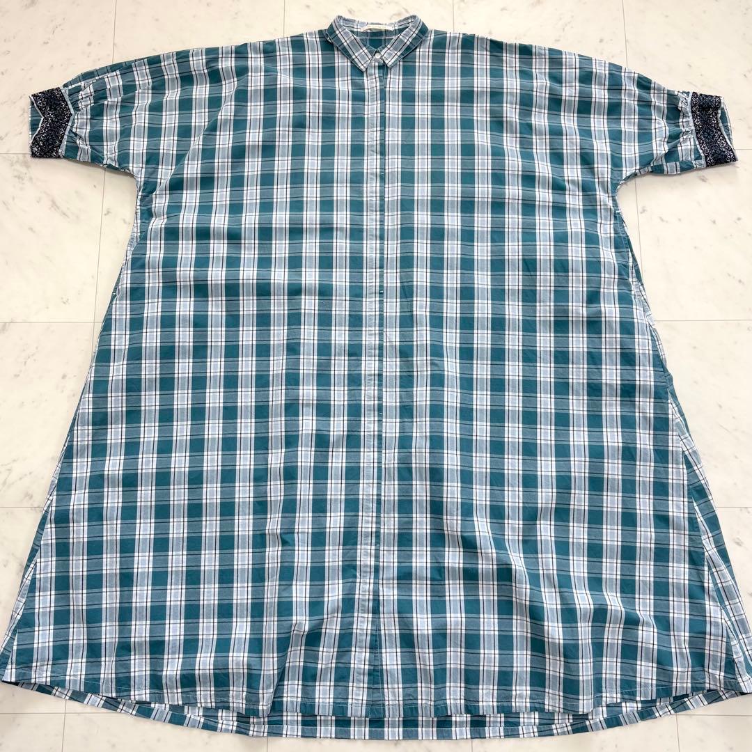 美品✨ヌキテパ　別注 チェック 刺繍 シャツワンピース　比翼　グリーン　完売品