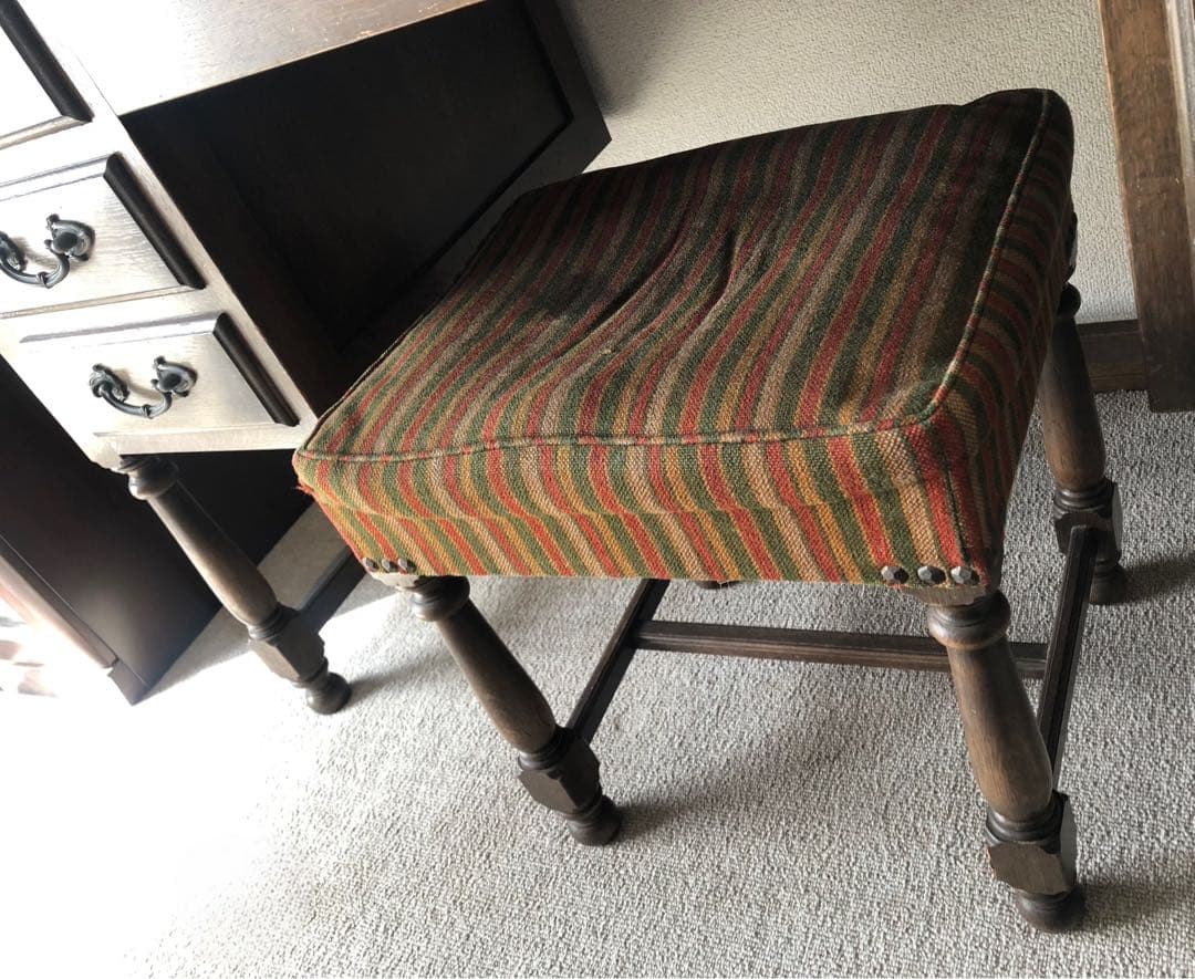 三面鏡 ドレッサー　鏡台　化粧台　ナラ材　天然木　ガラス天板　ヴィンテージ