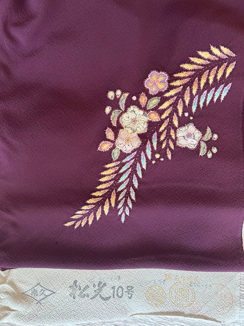 着物反物　正絹　桐屋翠山工房製　辻が花模様　絞り　茶紫