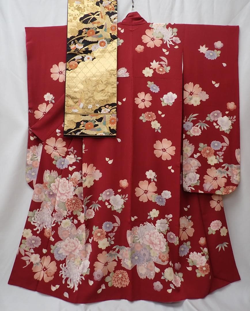 秀品 やまと謹製 正絹 振袖 袋帯 帯地 帯揚げ 全4点セット 身丈156cm