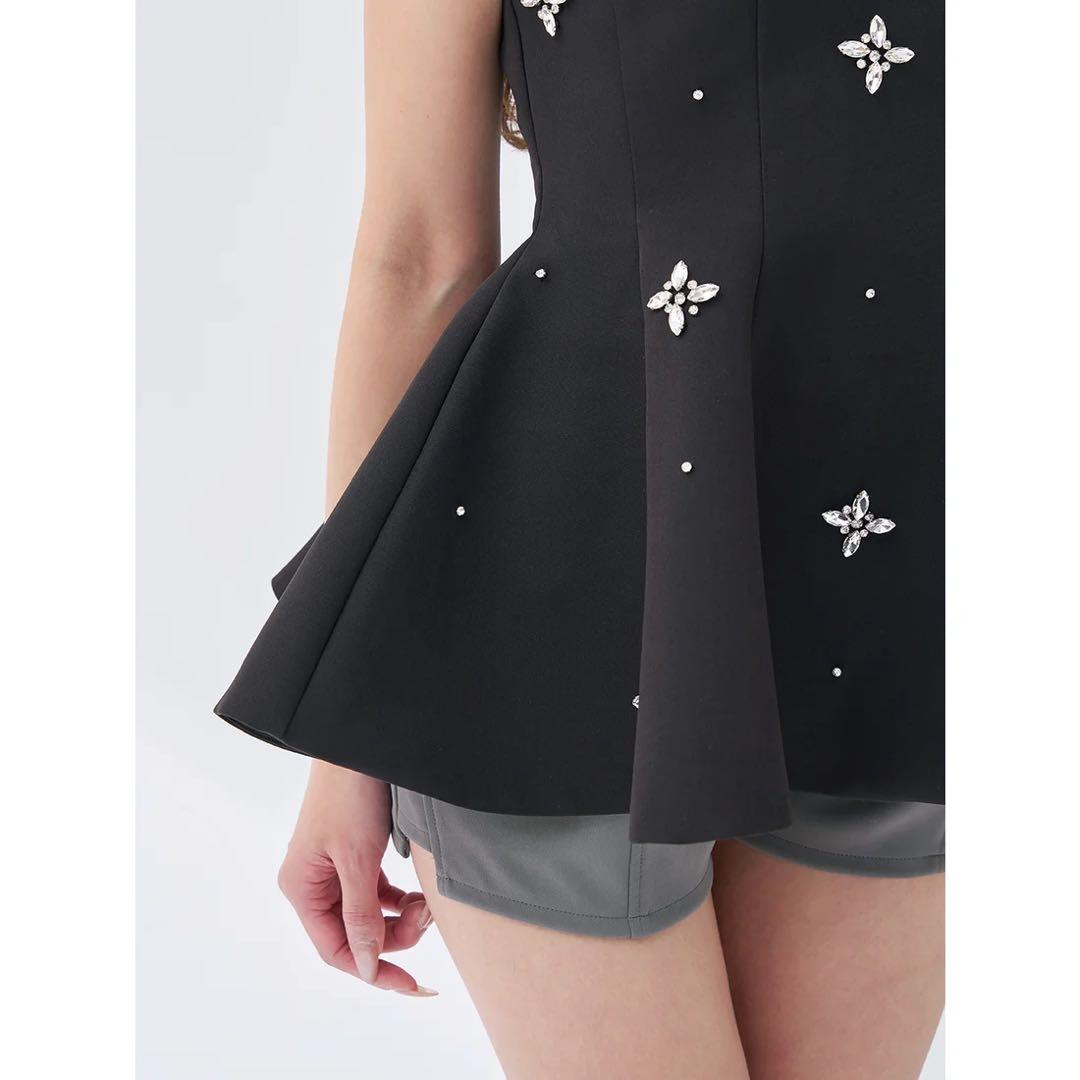 新品タグ付き ダーリッチ ビジューフレアバルーンミニドレス ブラック フリー