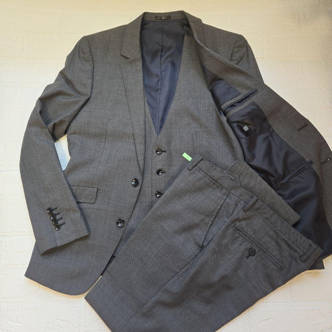 【極美品✨】スーツセレクト　メンズ　スーツ　スリーピース　グレー　標準体型