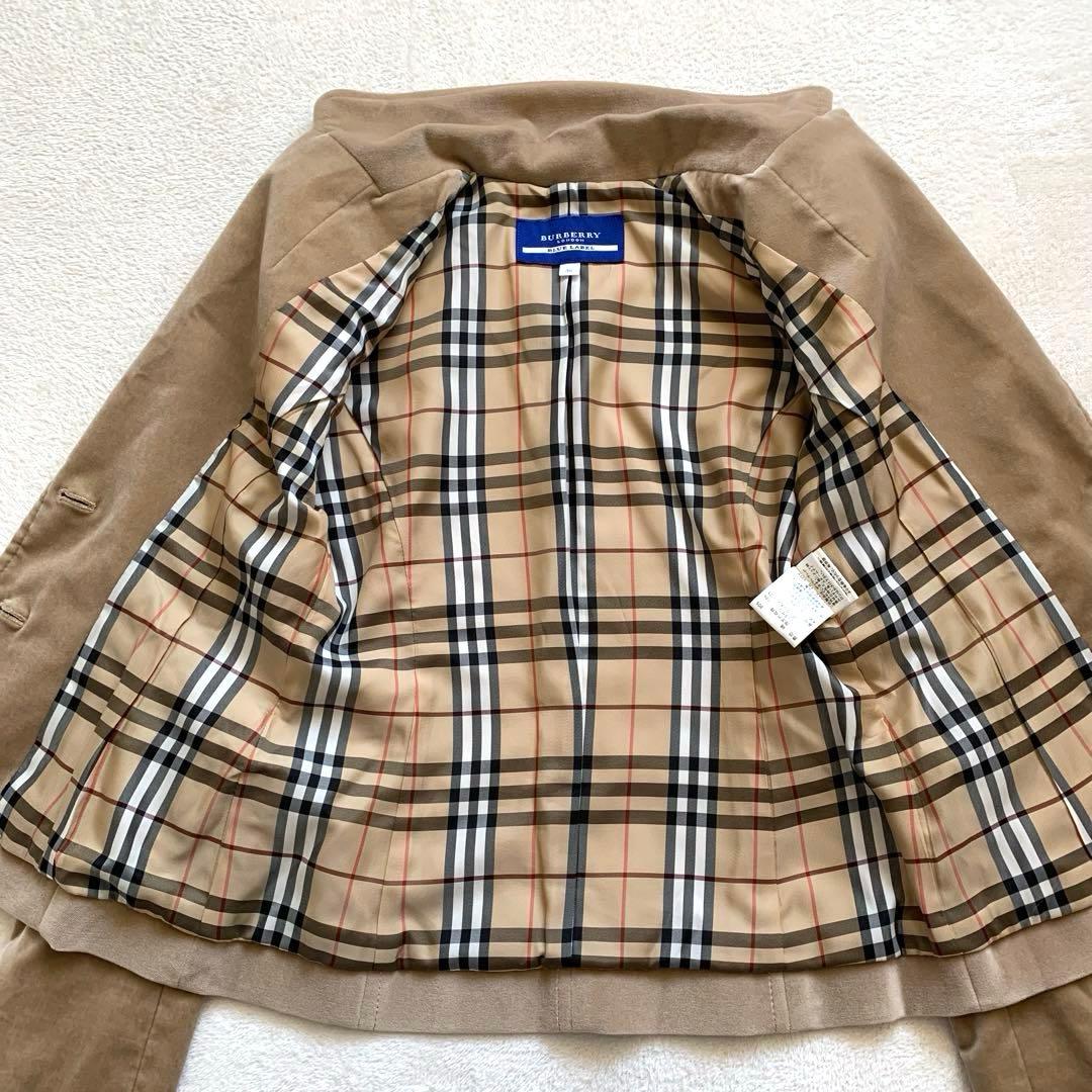 バーバリー　テーラードジャケット　ベロア　36 ベージュ　ノバチェック　シングル