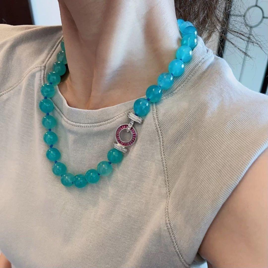 シナモン　天然石 アマゾナイト ネックレス モザンビーク産 氷種 大玉