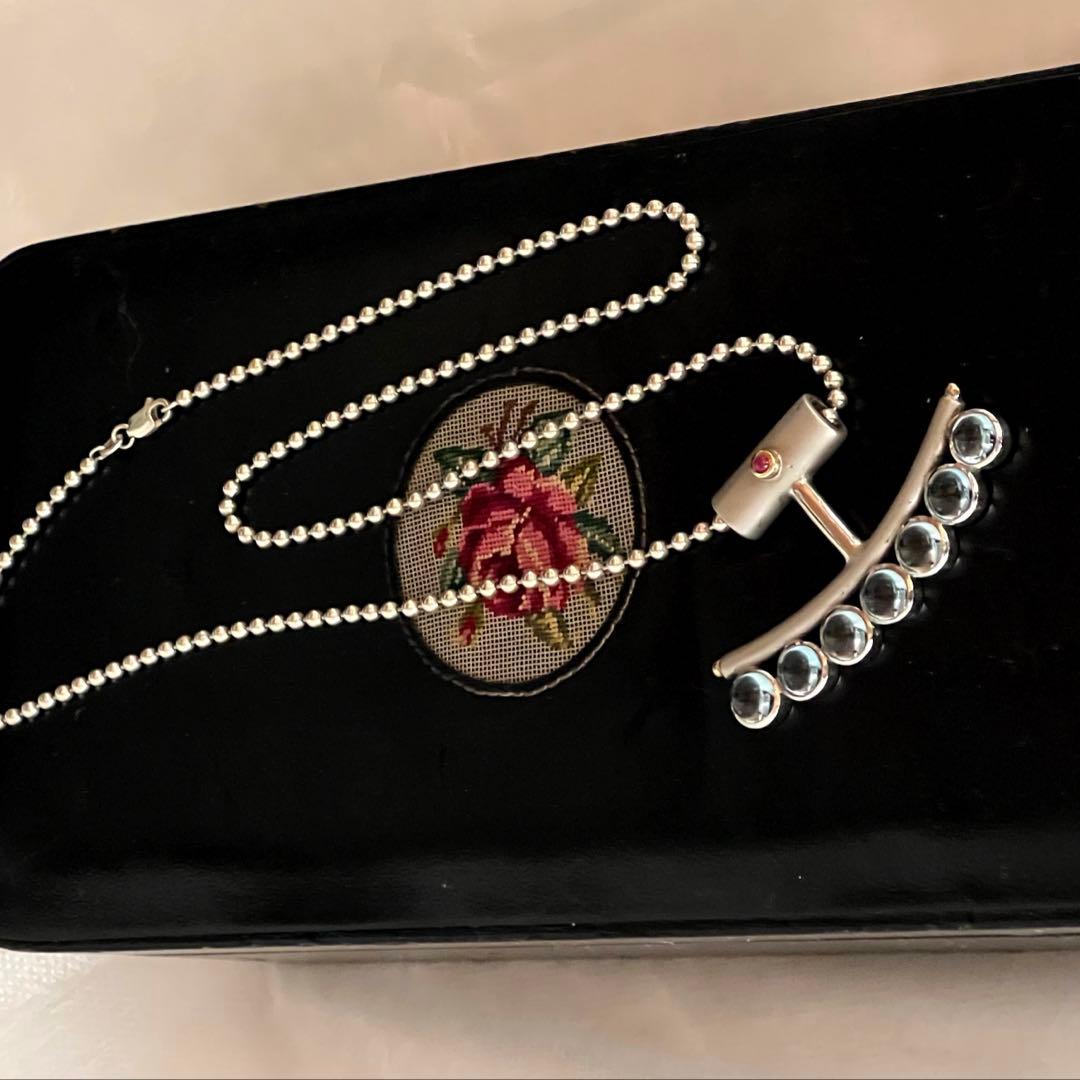 シルバー925 k18 ヴィンテージ ネックレス　ルビー　イタリア