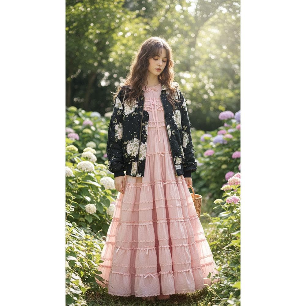 美品 ピンクハウス キルティング フード ブルゾン ブーケ ピコフリル リボン