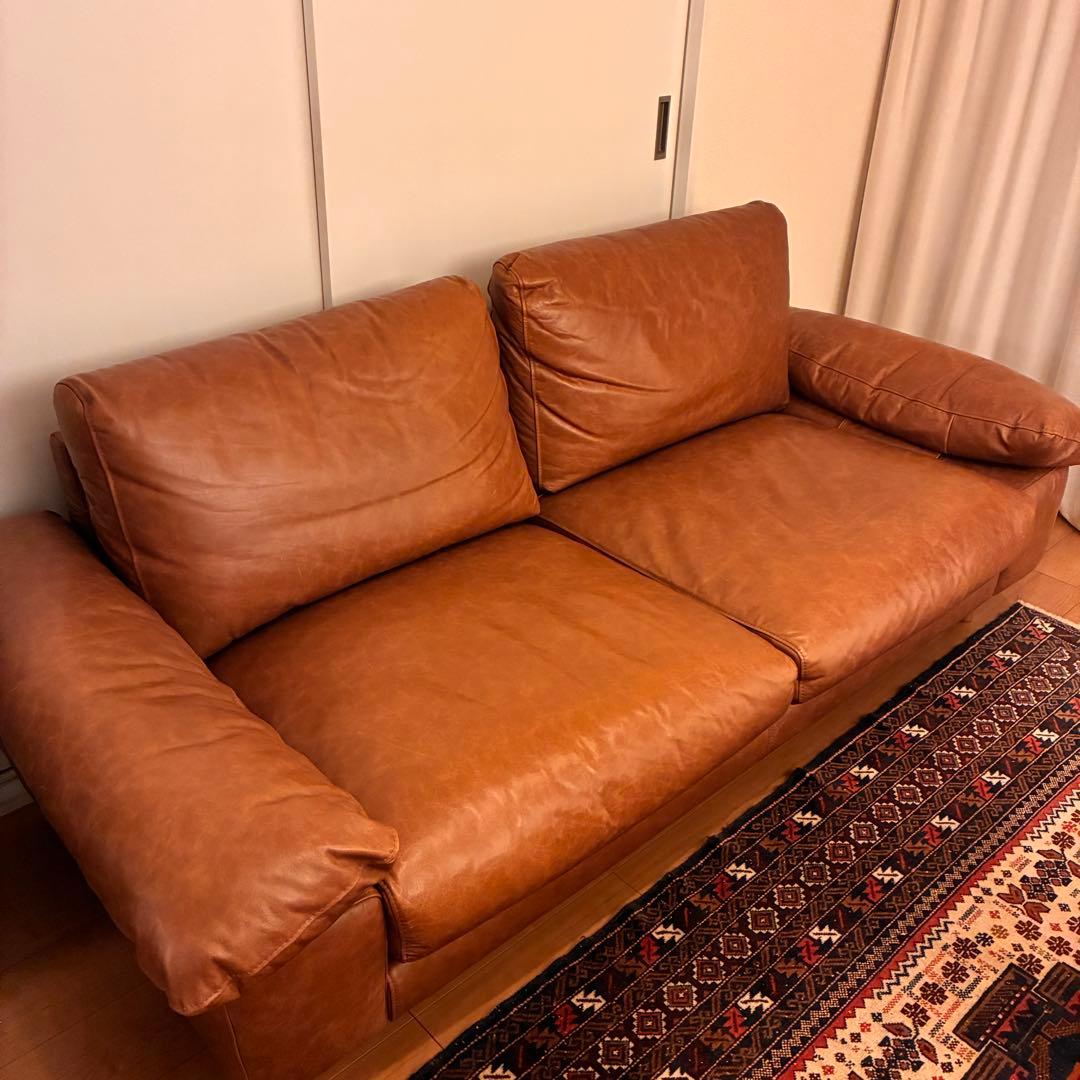 【美品】 【unico/SEINN】 セイン 3シーター ソファ 本革 ブラウン