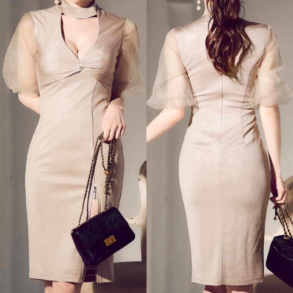 Veautt ヴュート チョーカーデザイン バストカット ミディアムドレス