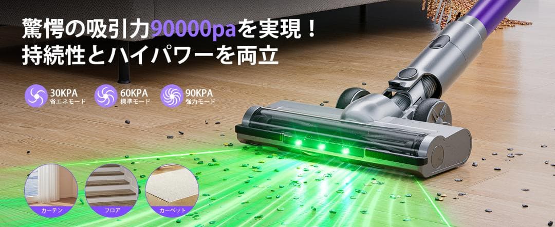 掃除機 コードレス 90KPa超強力吸引 65分連続稼働 AI汚れ自動検知