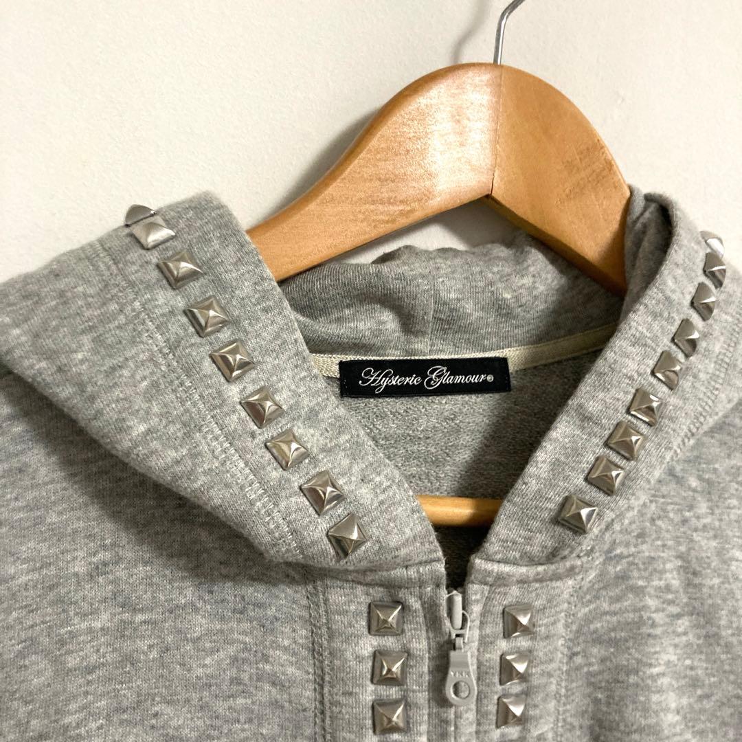 ヒステリックグラマー　スタッズ加工パーカー　グレー　y2k NANA FREE