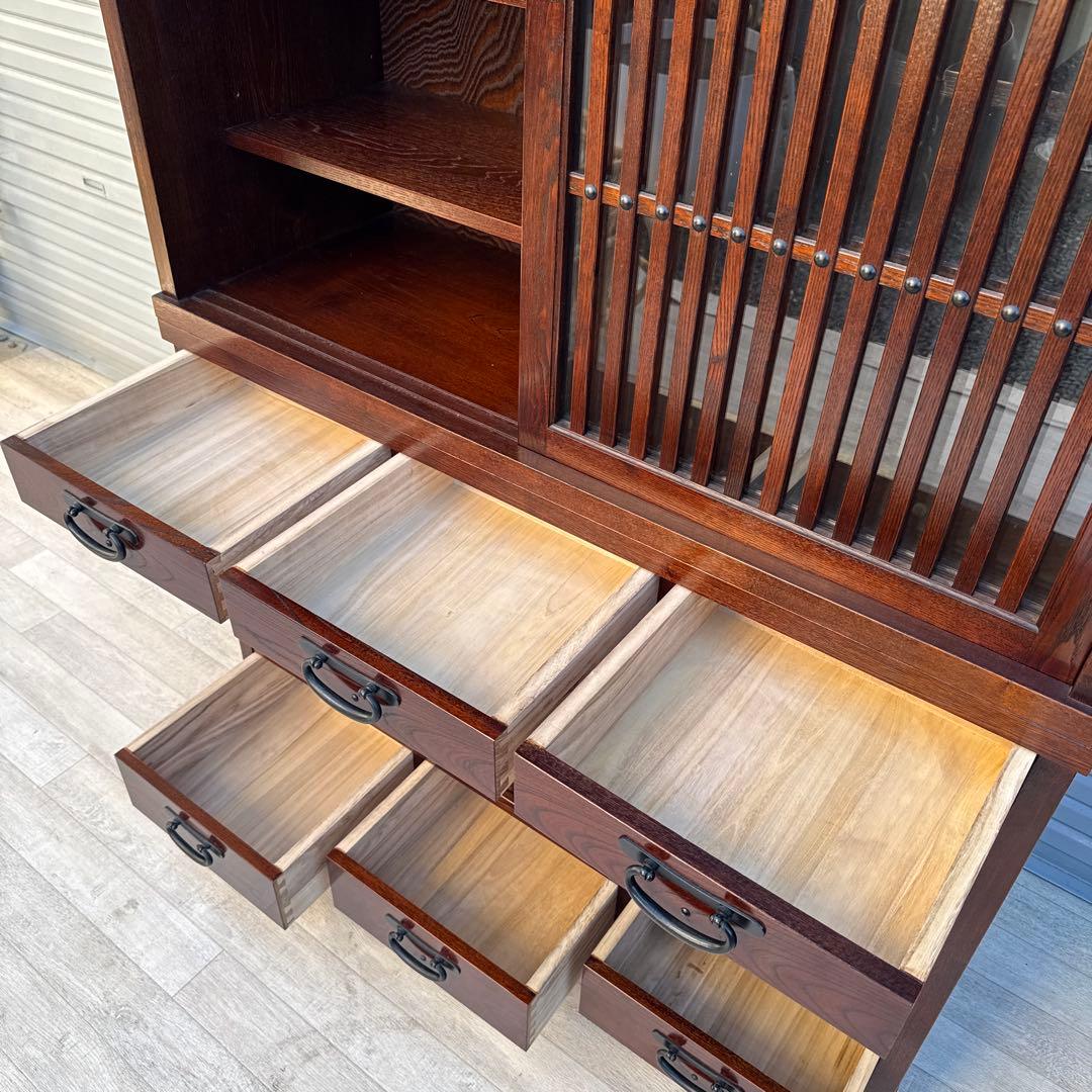 駿河随　食器棚 和風 和室 水屋箪笥 水屋タンス 引き戸 膳戸棚 無垢