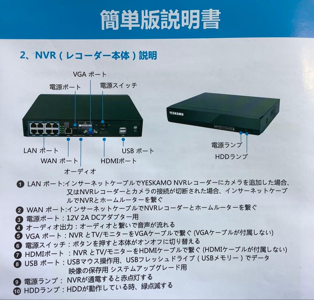 YESKAMO 防犯カメラレコーダー NVR P09-JP3002-1T