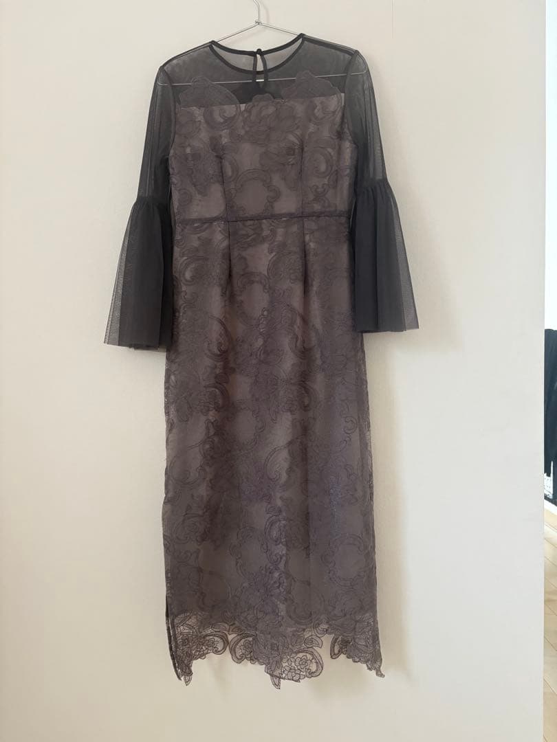 Leja シアープリーツスリーブ Iライン ドレス 結婚式 オケージョンワンピ