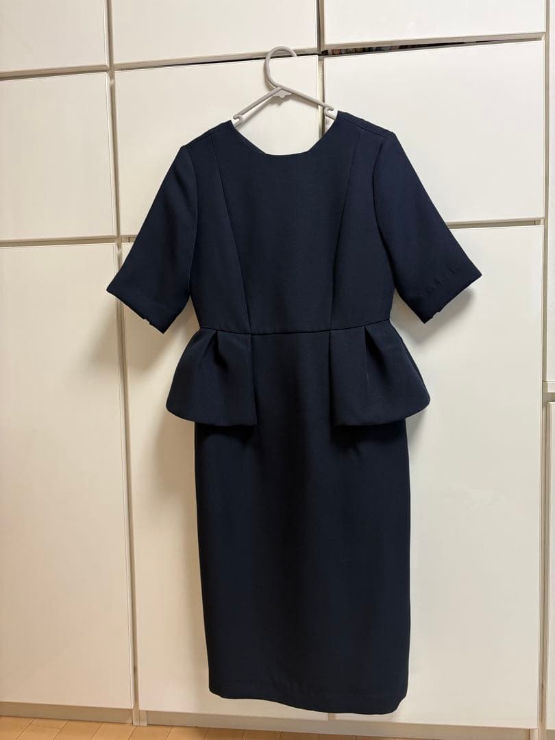 セルフォードワンピース　濃紺ひざ下丈38 スタイルアップ
