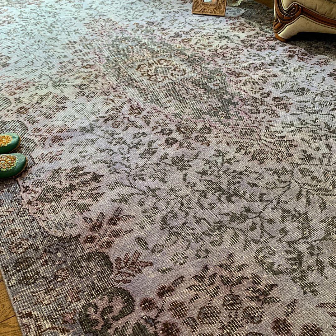 超大判　260×171 オーバーダイ ラベンダー　トルコヴィンテージラグ　グレー