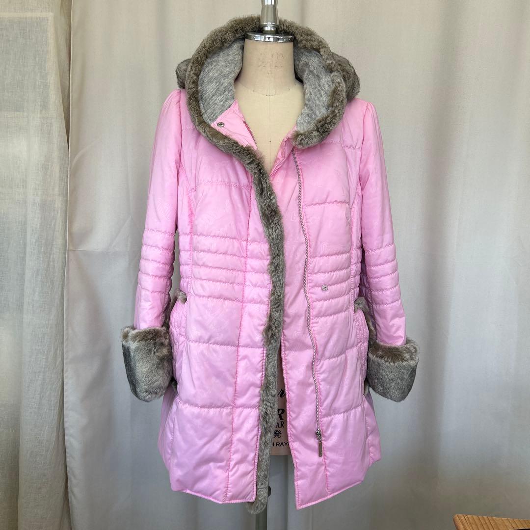 ピンク フード付きコート