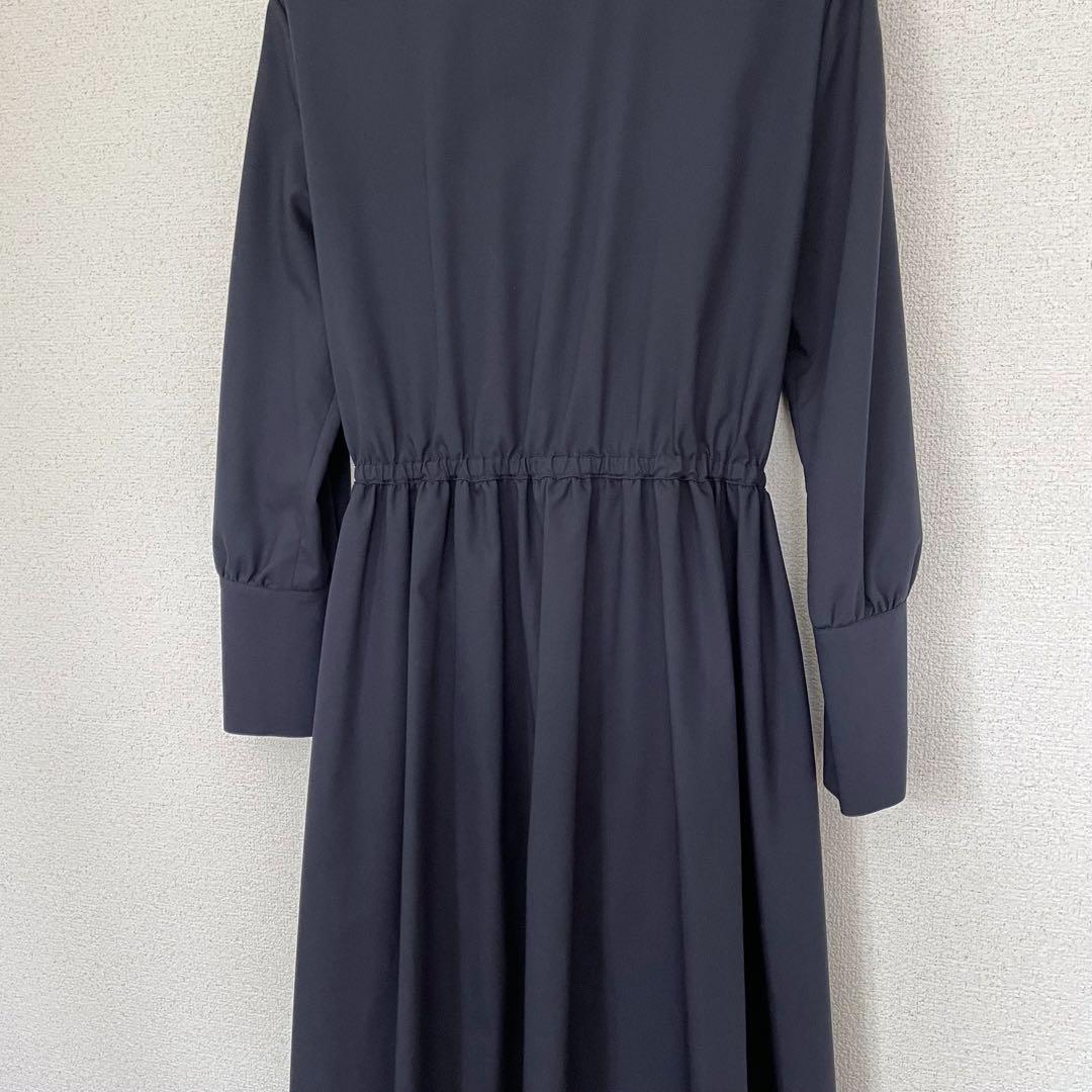 ANAYIアナイ ネイビーシャツワンピースウエストフロントリボン紐