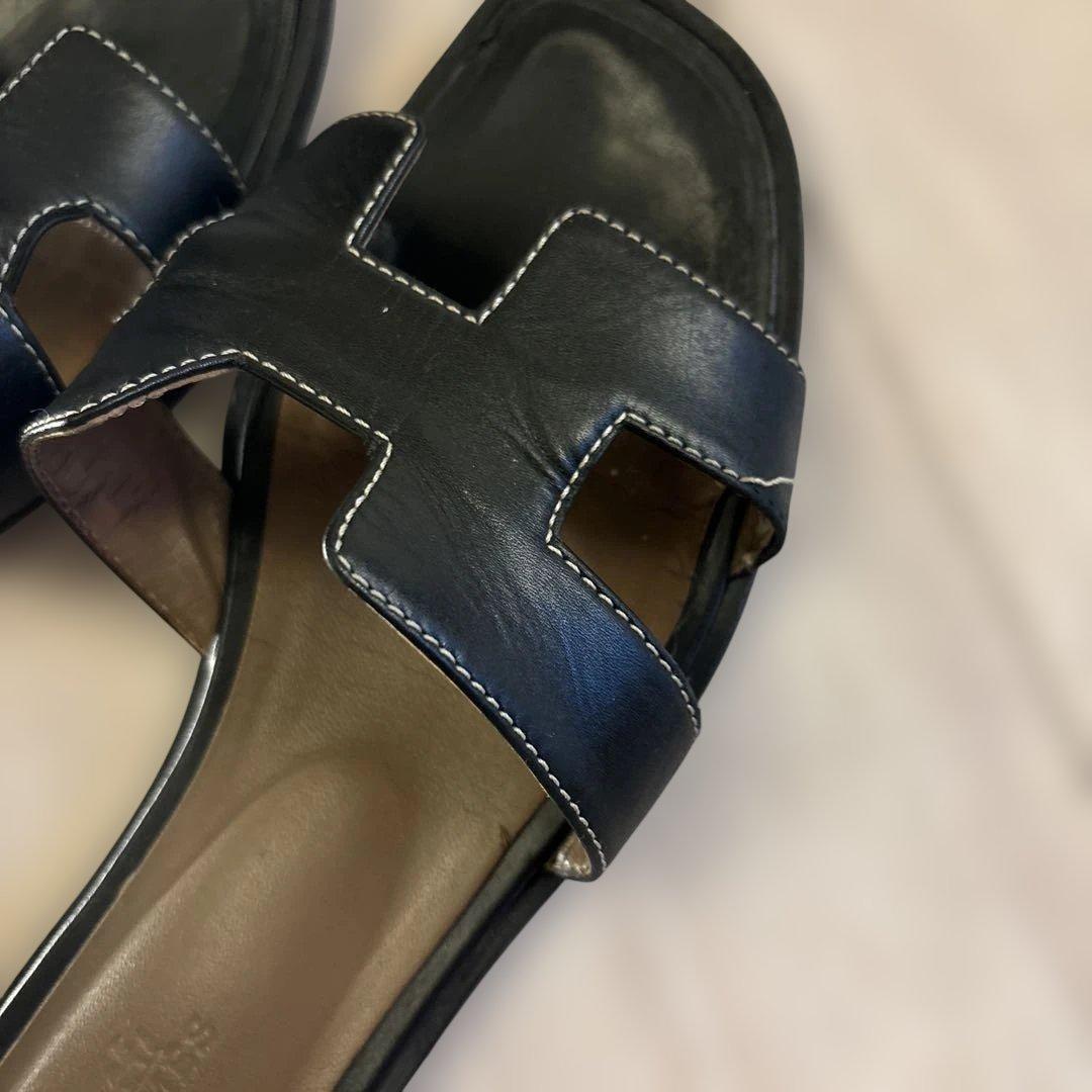 エルメス　オラン　黒　ブラック　37 HERMES フラットサンダル