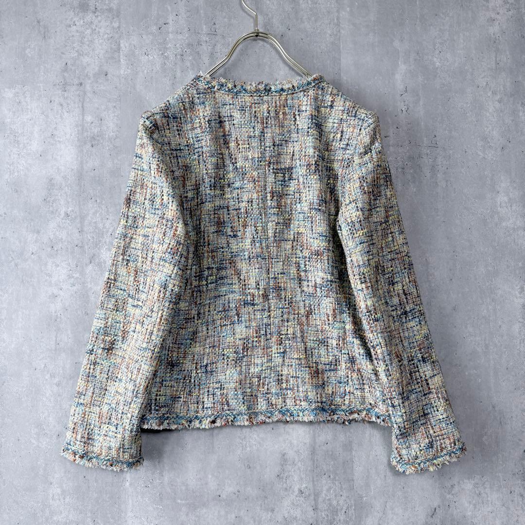 ハナエモリ ツイードノーカラージャケット マルチカラー 40 日本製