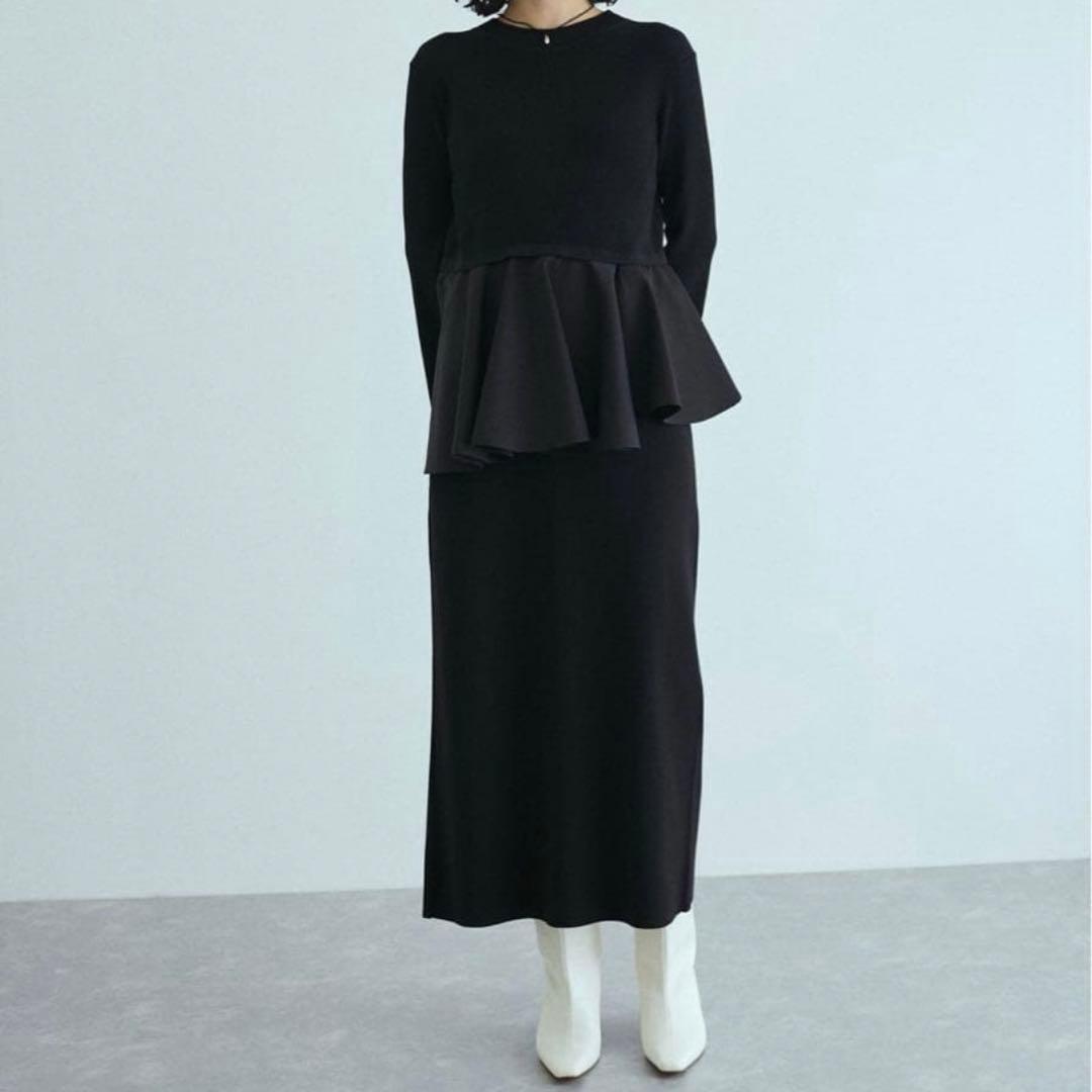 美品　ADAM ET ROPÉ FEMME ペプラムコンビニットワンピース