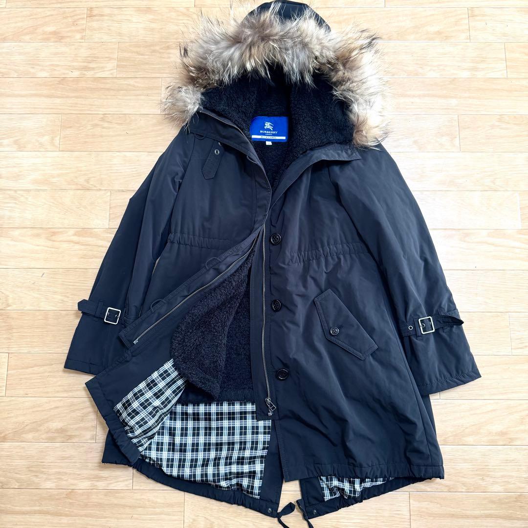 バーバリーブルーレーベル　ボアライナー付き　ファー　モッズコート　40 L 黒