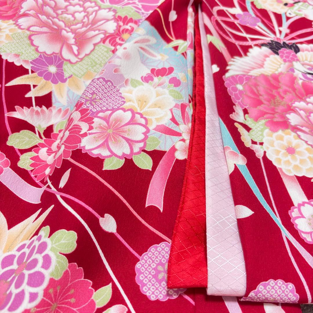 【JAPAN STYLE 】お宮参り 産着 合繊 洗える着物ワインレッド 襦袢付