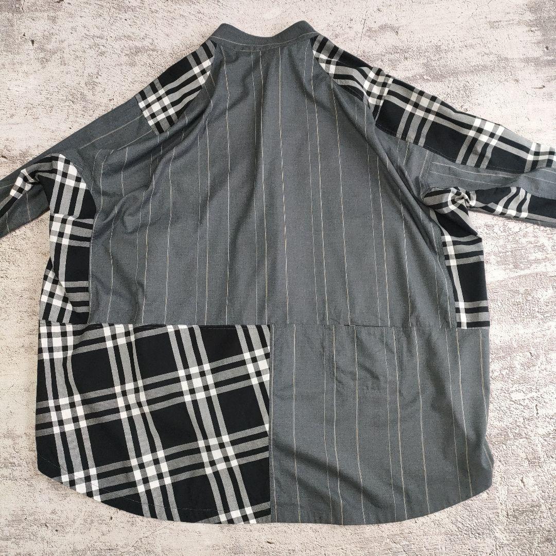 希少　萌 MOYURU ストライプチェックコンビネーションロングシャツ