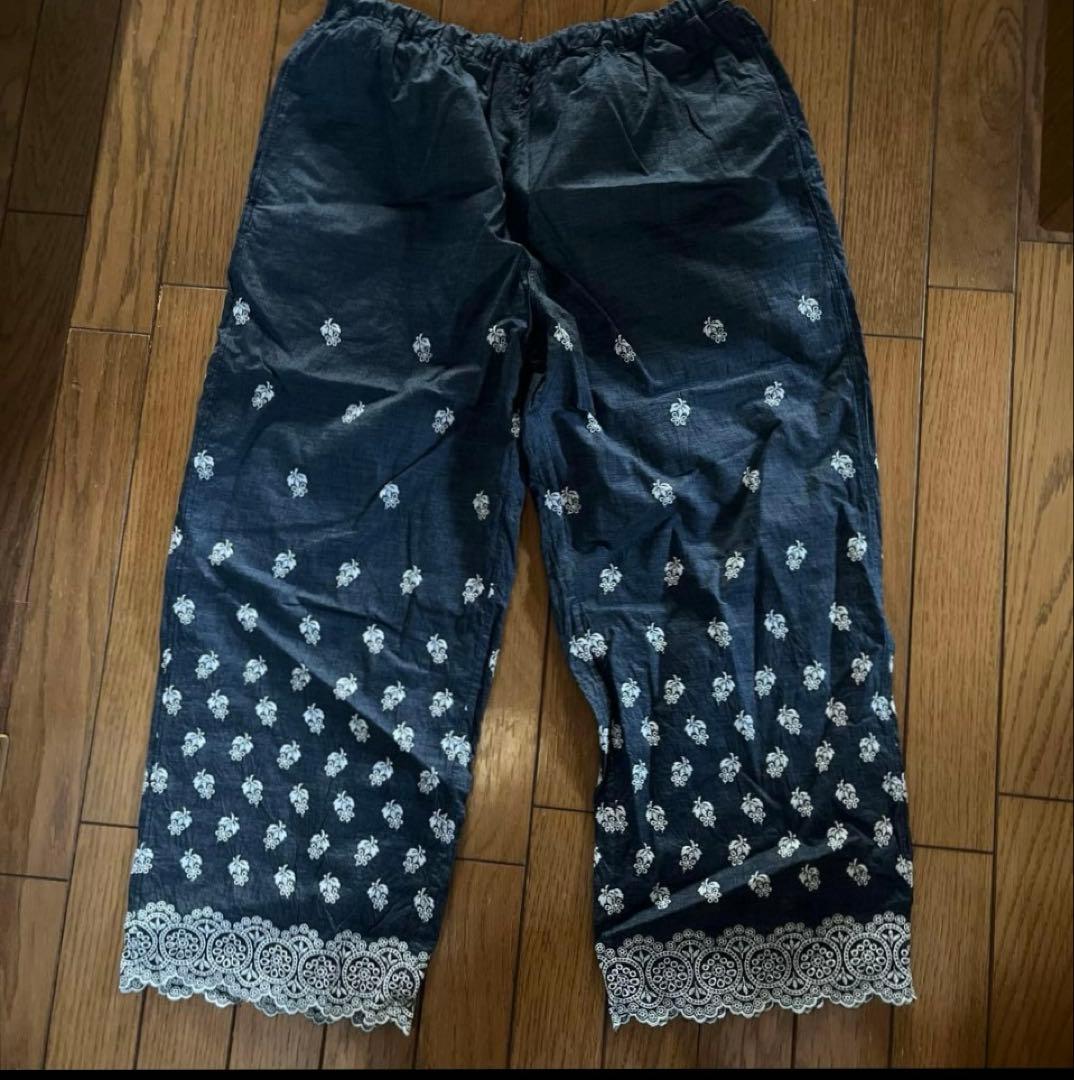 45R ハケ目カットワークのペチパンツ（インディゴ）