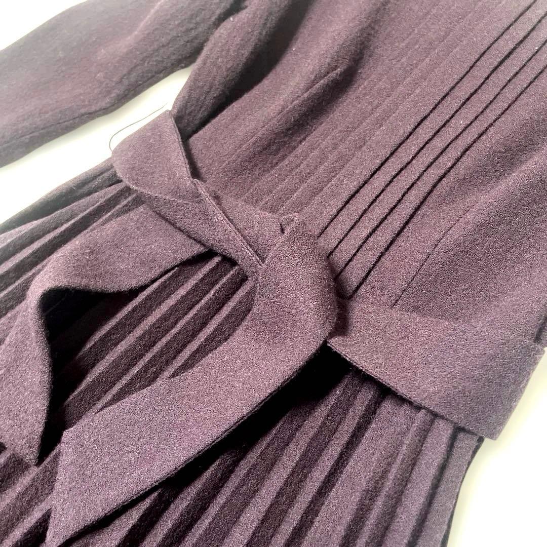 美品　シビラ　プリーツタックデザインウエストリボン付き　ウール　ロングワンピース