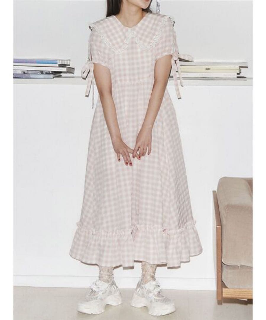 未使用　merry jennyメリージェニー　ギンガムリボンワンピースピンク