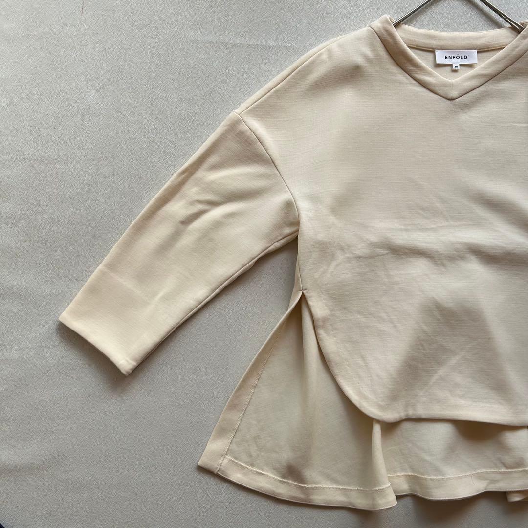 240エンフォルド 透けないストレッチウールゆったりフレアブラウス38アイボリー