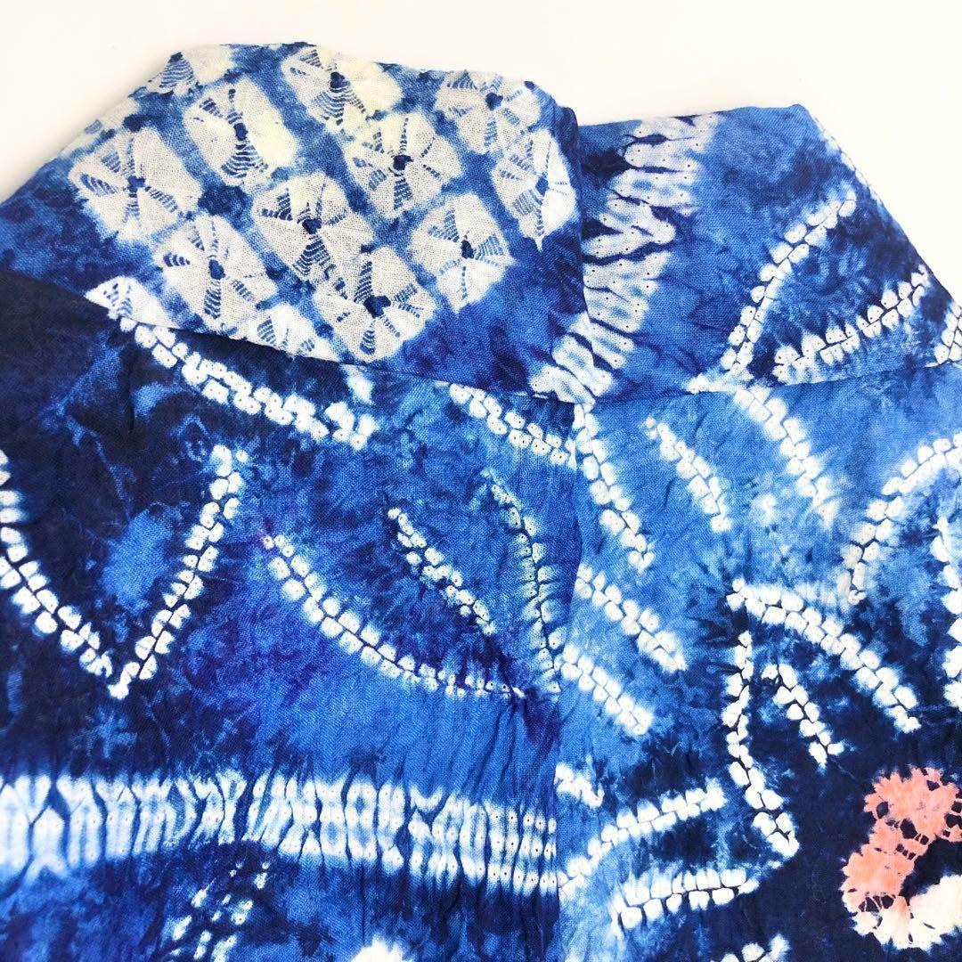 ☆ 夏着物 浴衣 有松鳴海本絞り 可愛い花柄模様 藍色 トール K-3580