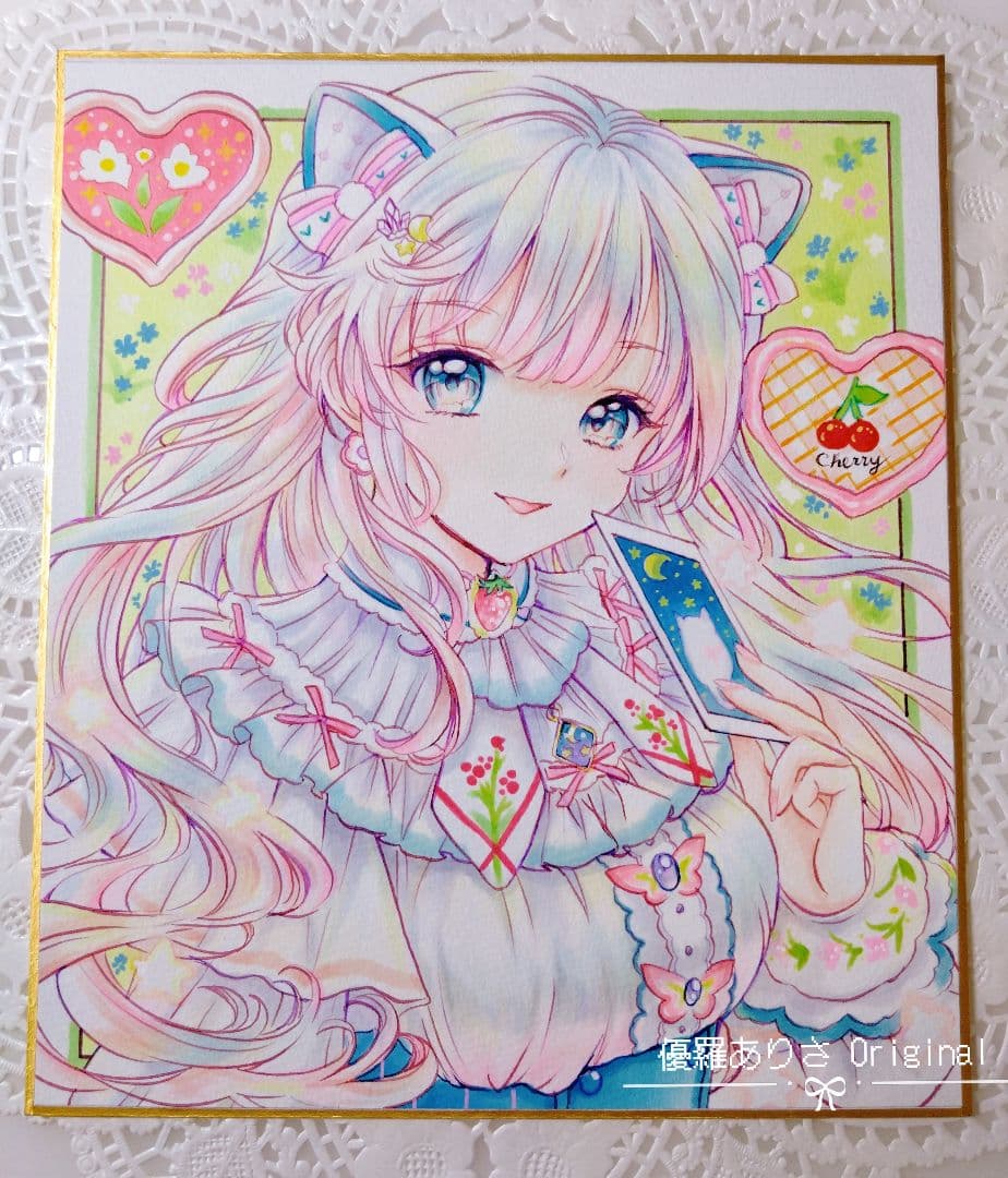 創作【Fancy☆girl 2】手描きイラスト 原画 アナログイラスト 中色紙