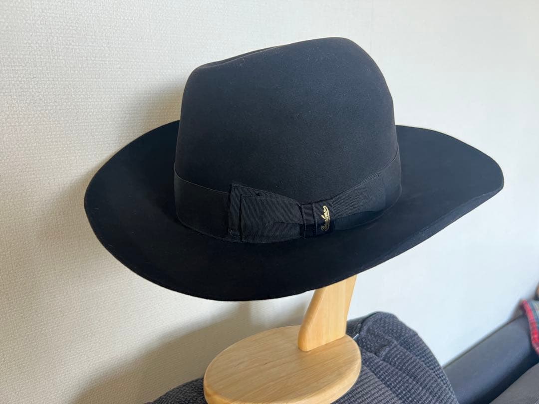 Borsalino ブラック フェルトハット 7 1/4