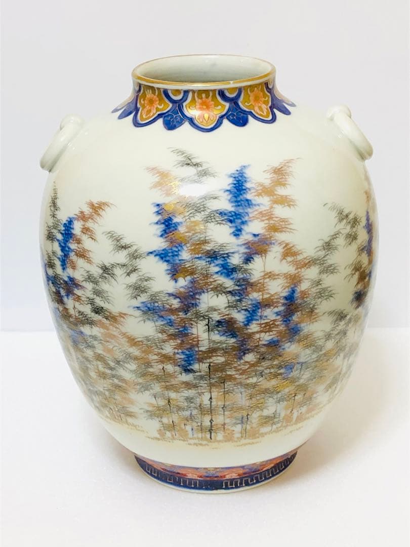 最終割引価格 明治 初期 有田焼 明治香蘭社 オールド香蘭社 色絵竹林文 花瓶