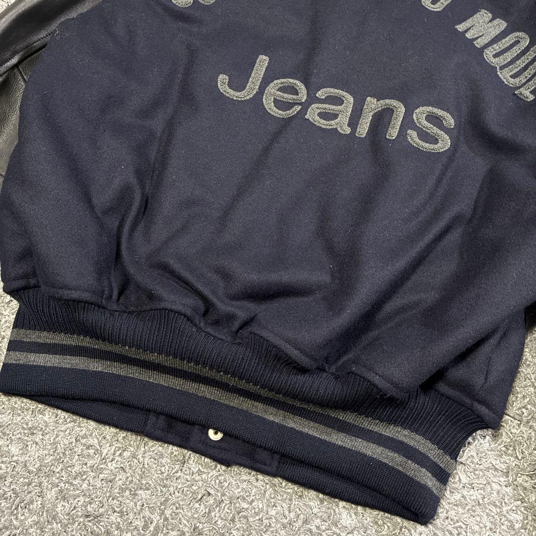 【未使用】COMME ÇA DU MODE Jeans 袖革スタジャン 紺×黒