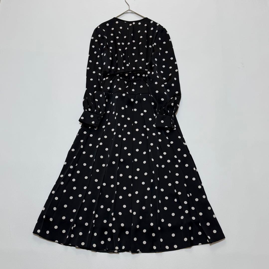 アナイ ANAYI サテンドットプリーツ切替ワンピース ロング丈 ベルト