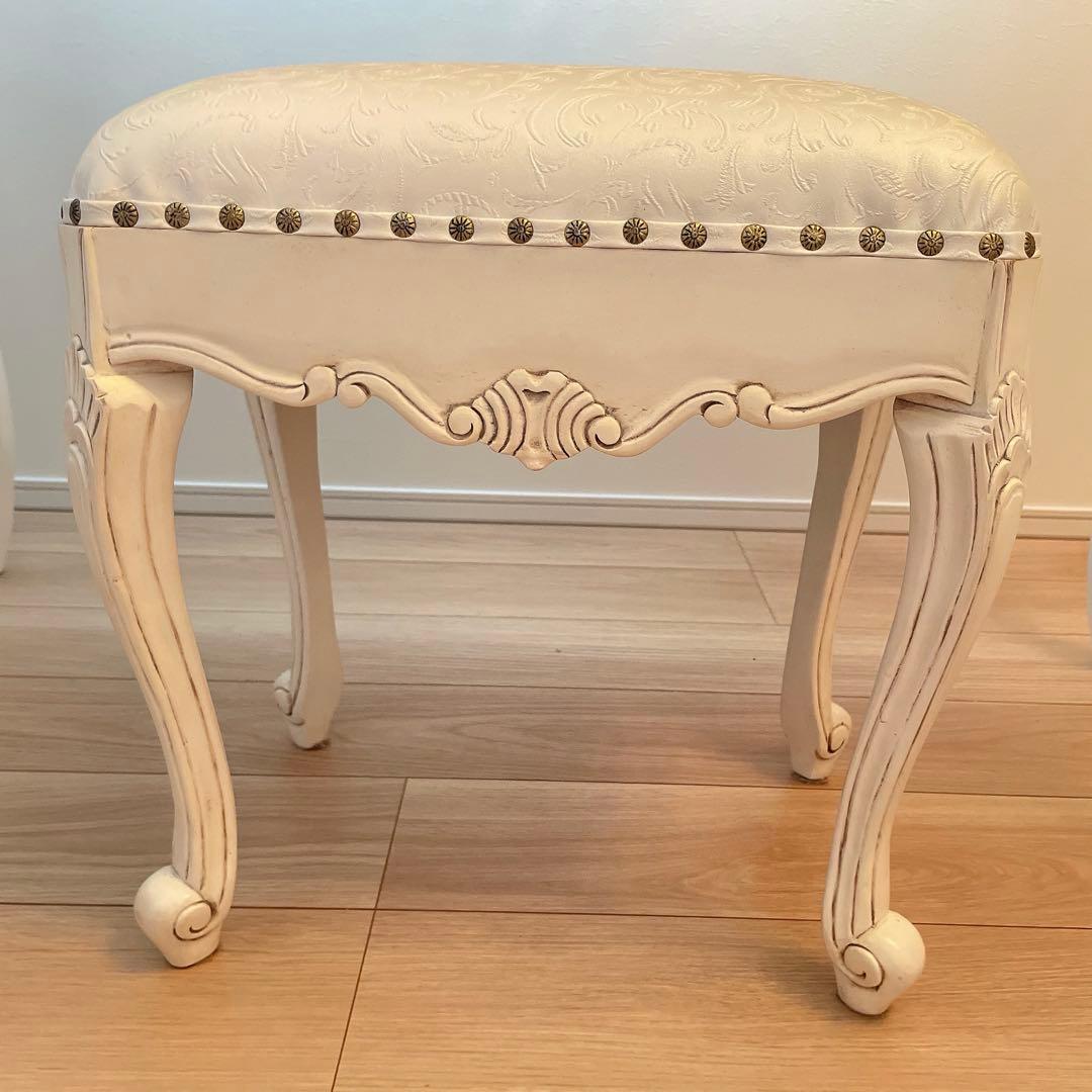 スツール★マホガニー家具★シャビーホワイト★アンティーク調クラシック★輸入家具