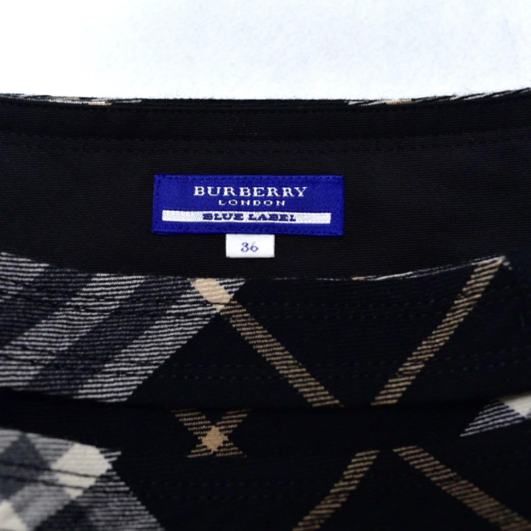 バーバリーブルーレーベル　チェック　ミニスカート　プリーツ　ダブルベルト　36