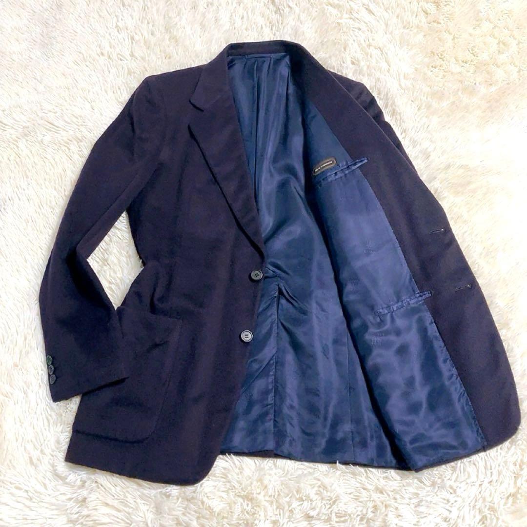 【カシミヤ100%・ロゴ総柄】LANVIN　テーラード　ネイビー　L　美品　伊製
